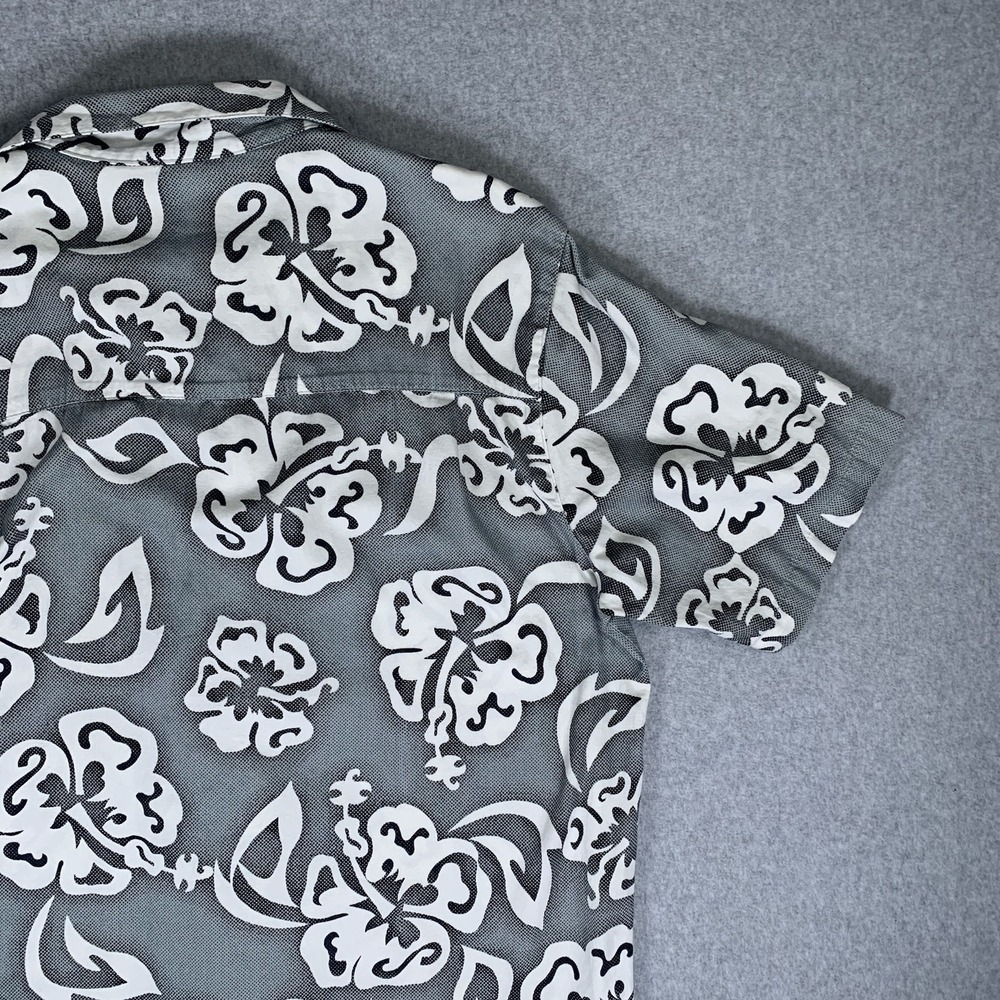 Vintage Billabong Hawaiian Shirt Medium Gray Surf Floral Made In USA - Picture 8 of 16